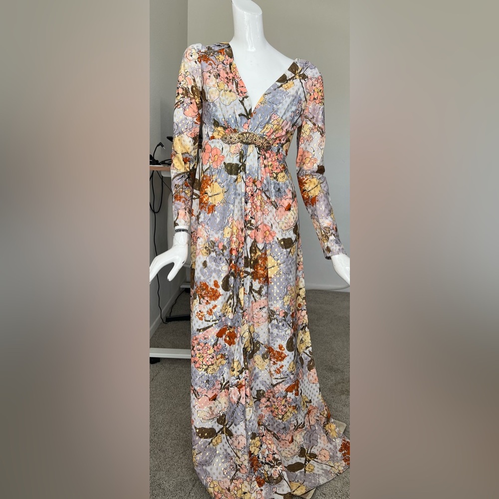 Vintage 1950s Frederick's of Hollywood Dress Women's Metallic Mod Floral